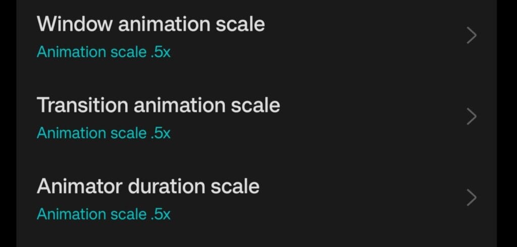 Animation Scales 0.5x recommended settings in Developer Options